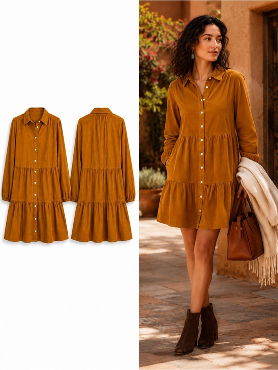 J. Crew Dresses & Skirts - J.Crew Golden Brandy Corduroy Tiered Mini Shirtdress Size 10 NWOT